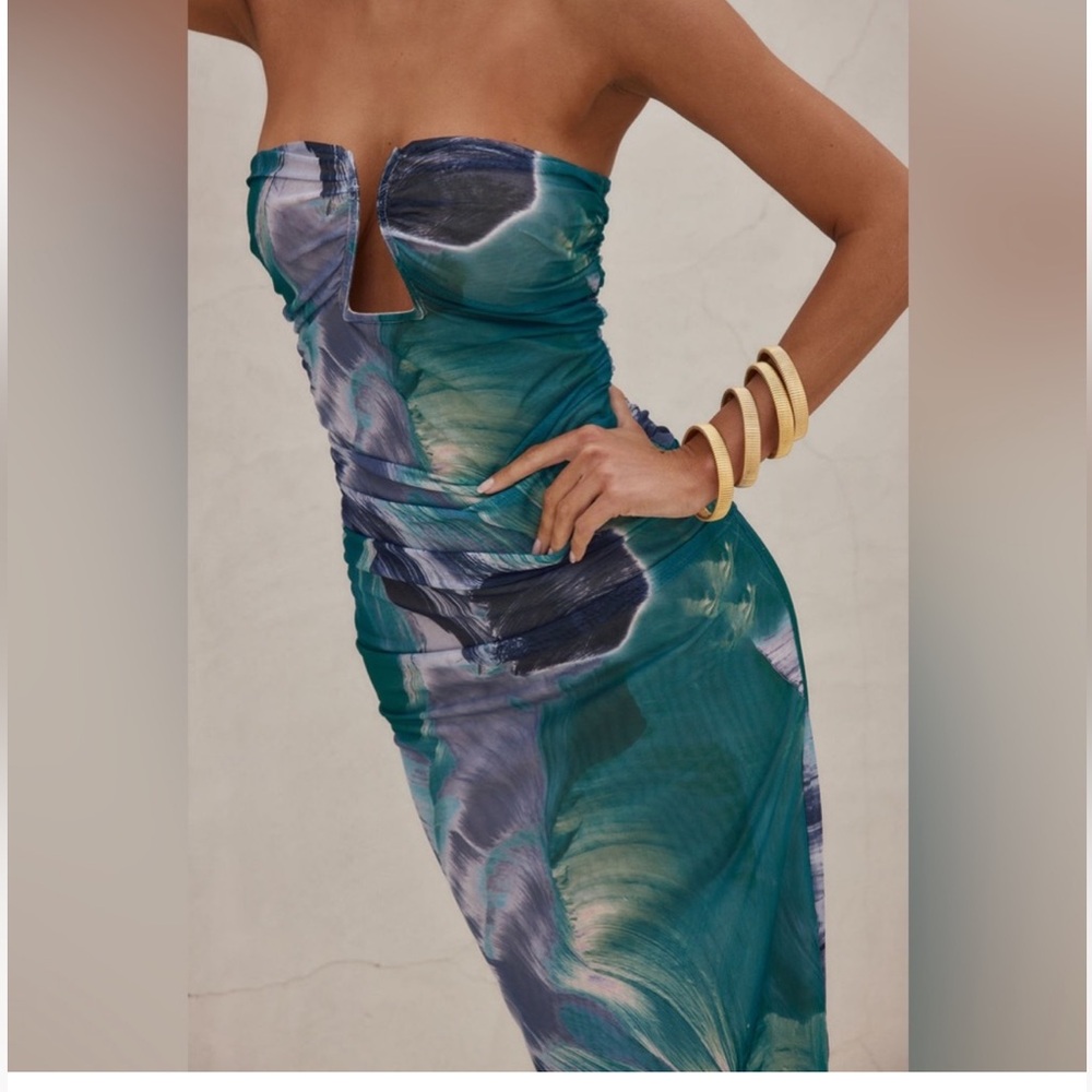 12th Tribe Strapless Teal and Purple Dress